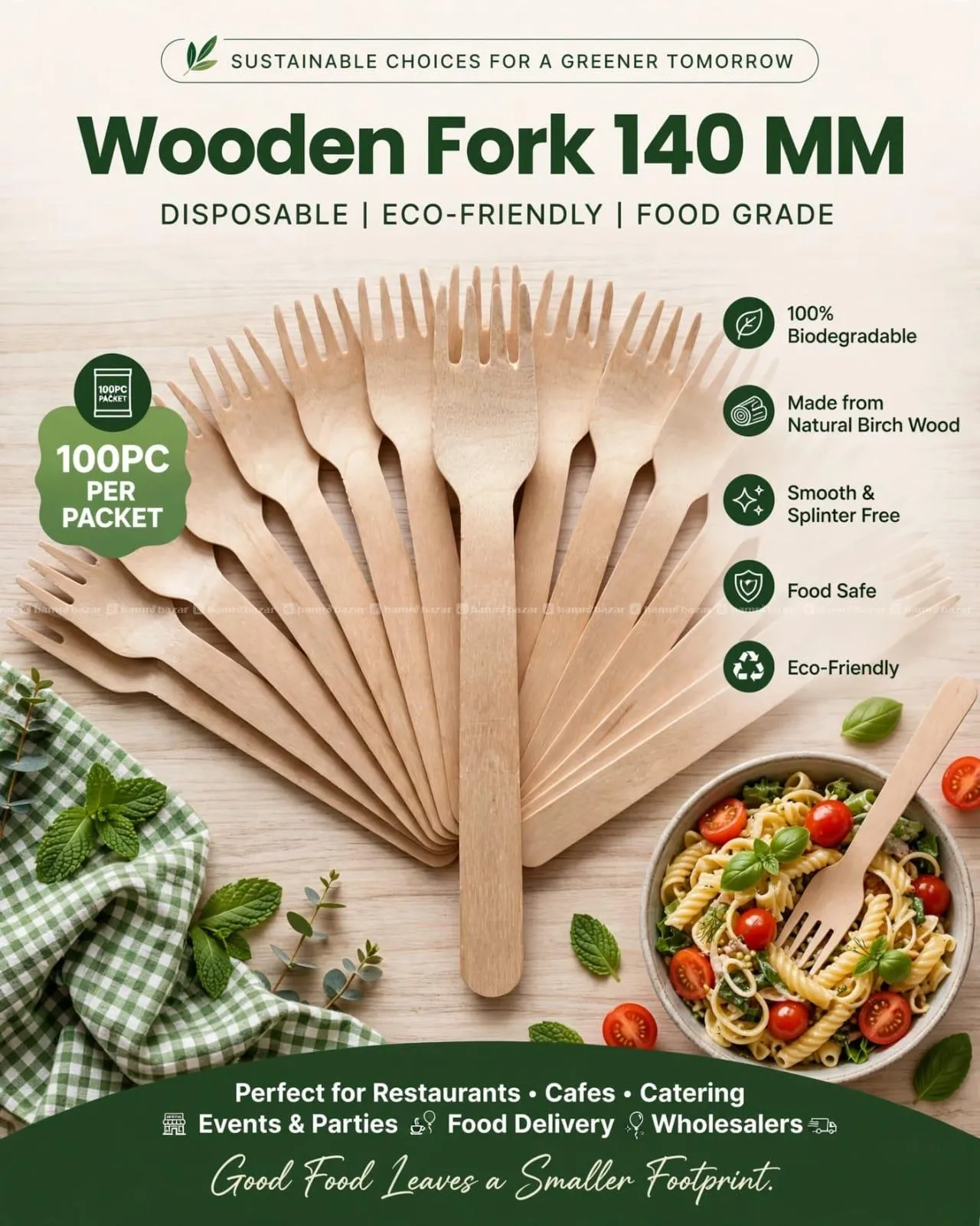 DISPOSABLE WOODEN FORK 140 MM | ECO-FRIENDLY