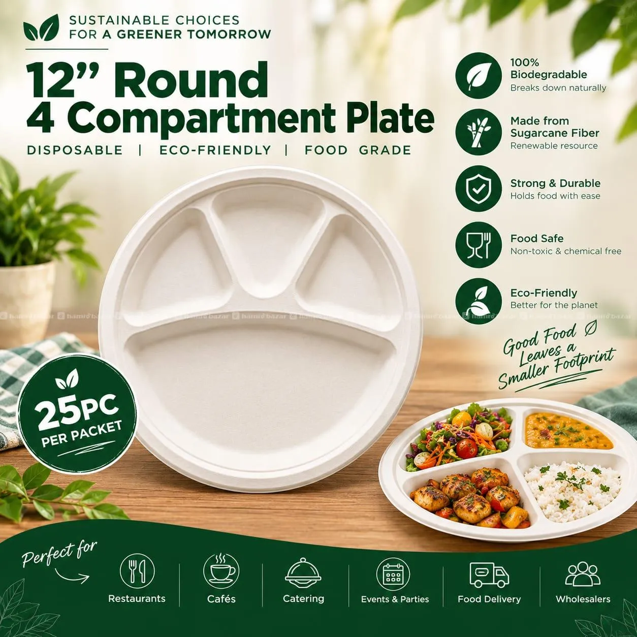 12 INCH 4CP BAGASSE DISPOSABLE PLATE|ECO-FRIENDLY