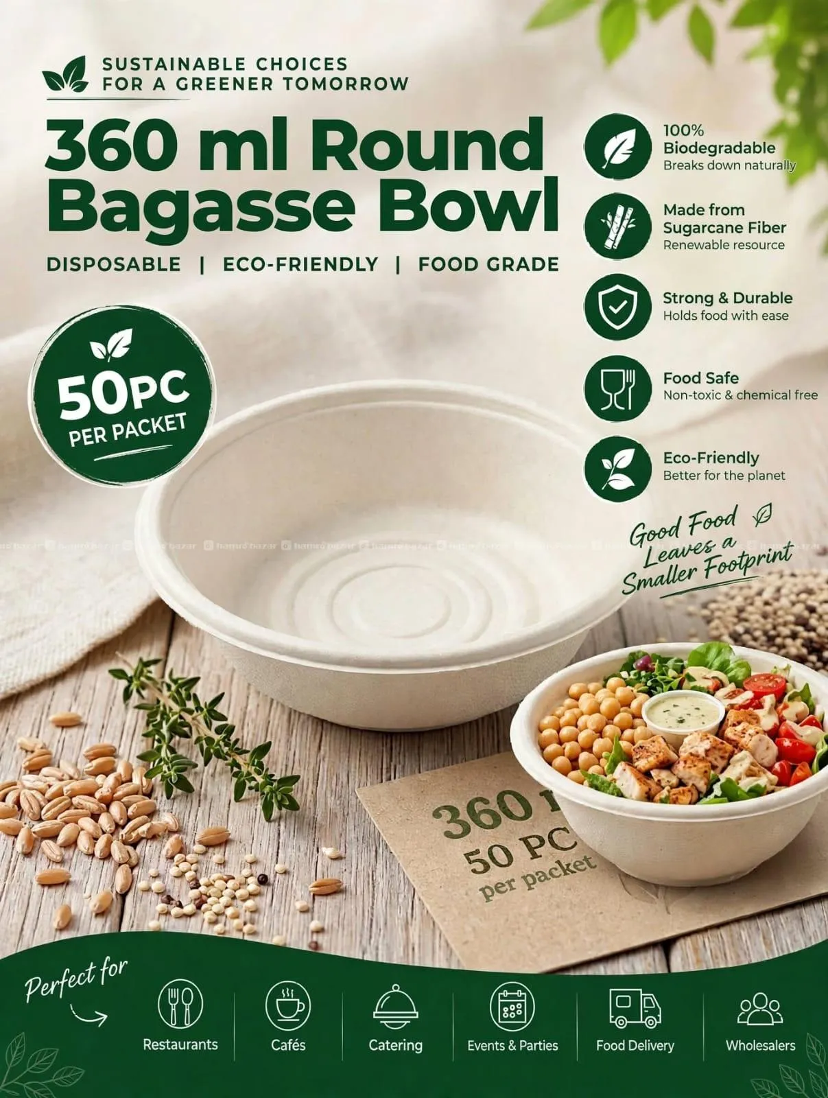 360 ML BAGASSE DISPOSABLE BOWL | ECO-FRIENDLY