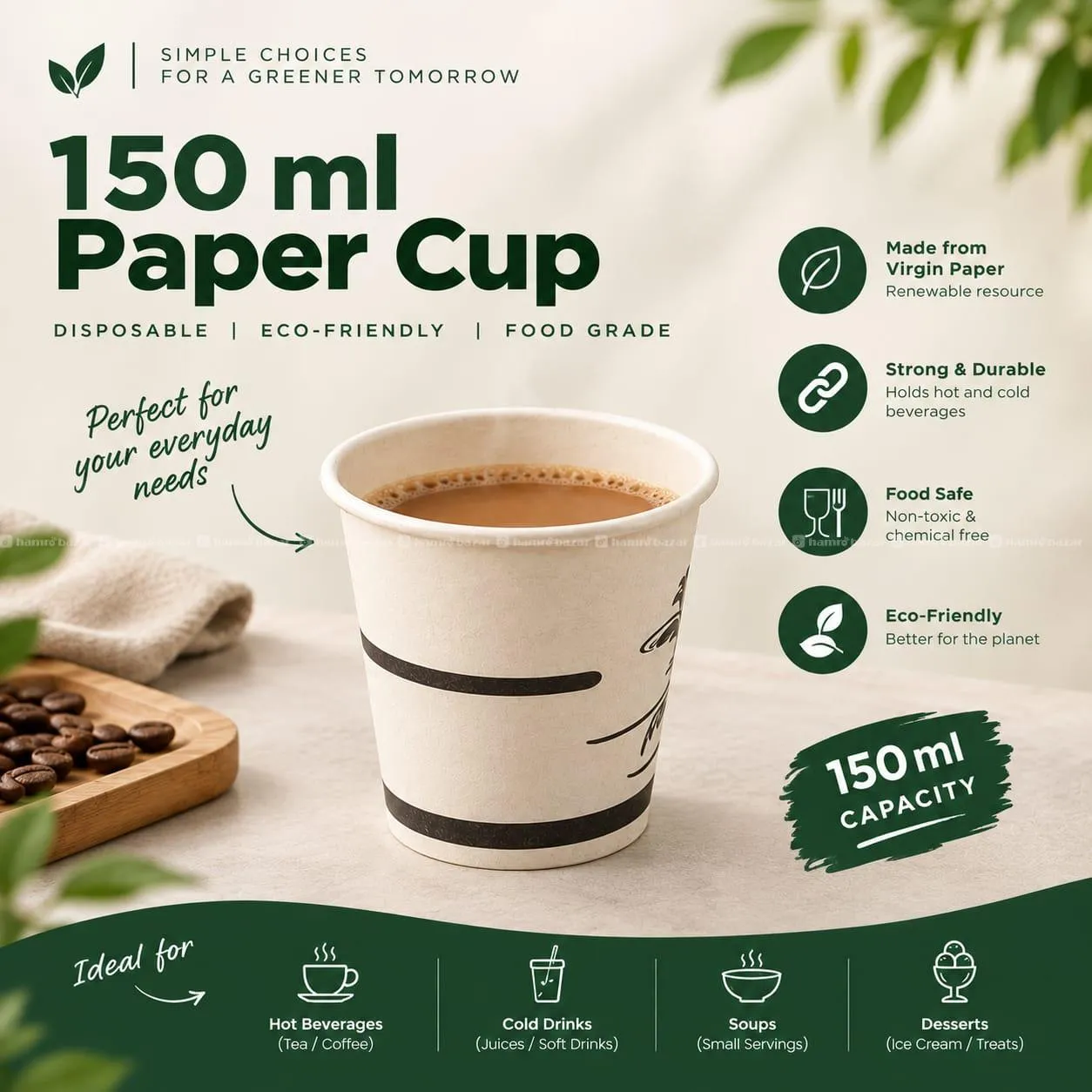150 ML DISPOSABLE PAPER CUP | ECO-FRIENDLY