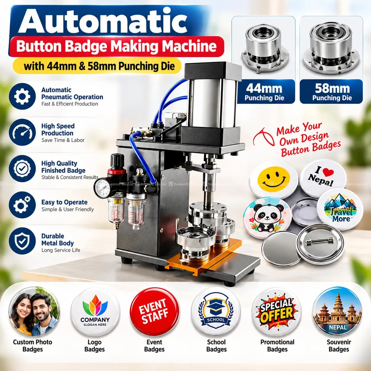 Automatic Button Badge Making Machine 48&58 mm die