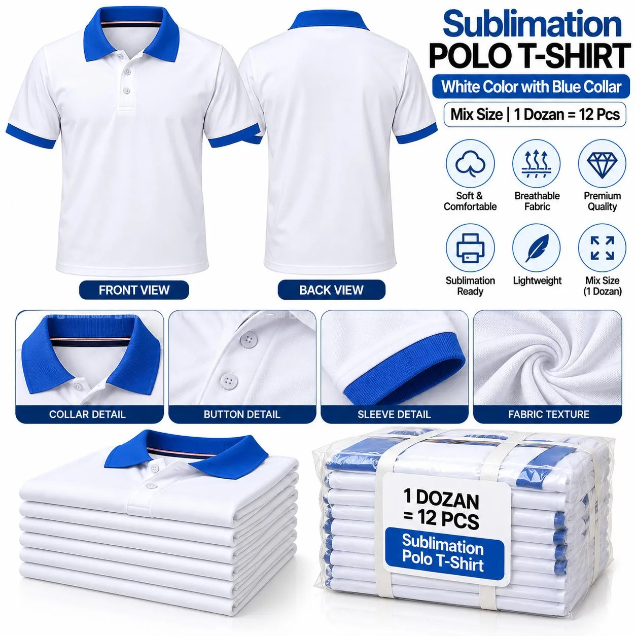 Sublimation Polo Tshirt Blue Color