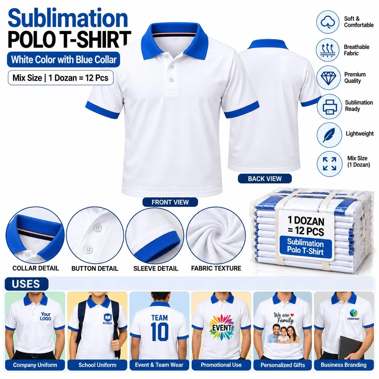 Sublimation Polo Tshirt Blue Color 2