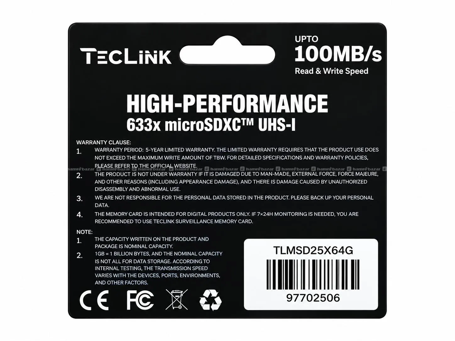 TecLink 64GB MicroSD Memory Card Up to 100MB/s 5
