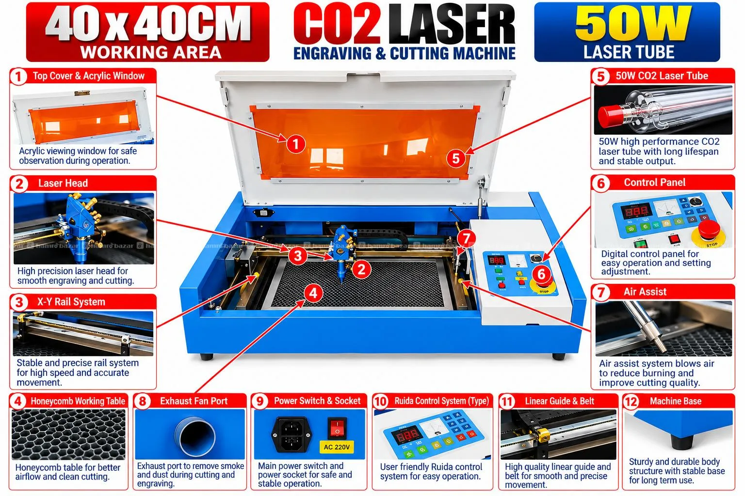 Co2 Laser & Engraving Machine Size 40*40CM 50W 3