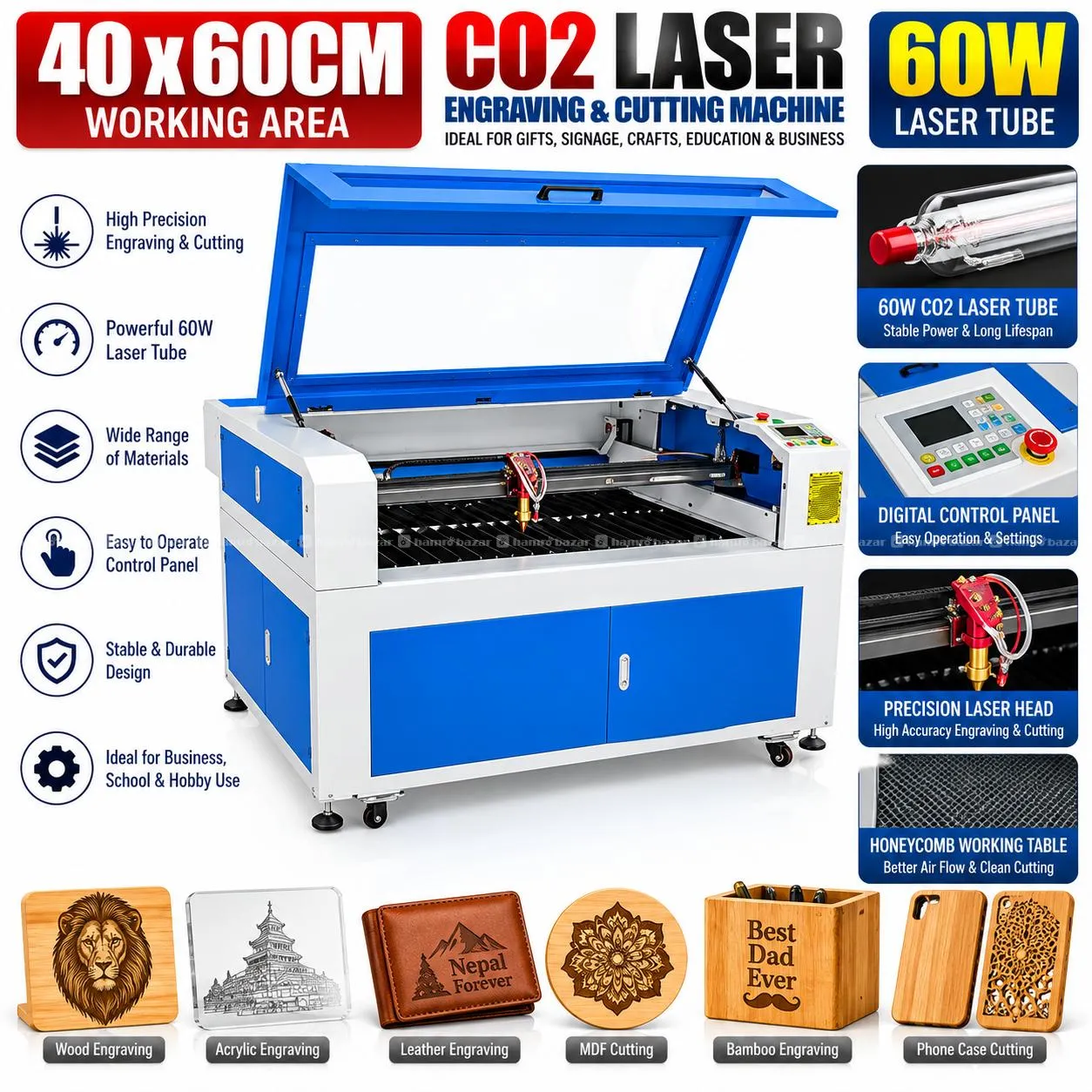 Co2 Laser & Engraving Machine Size 40*60CM 60W