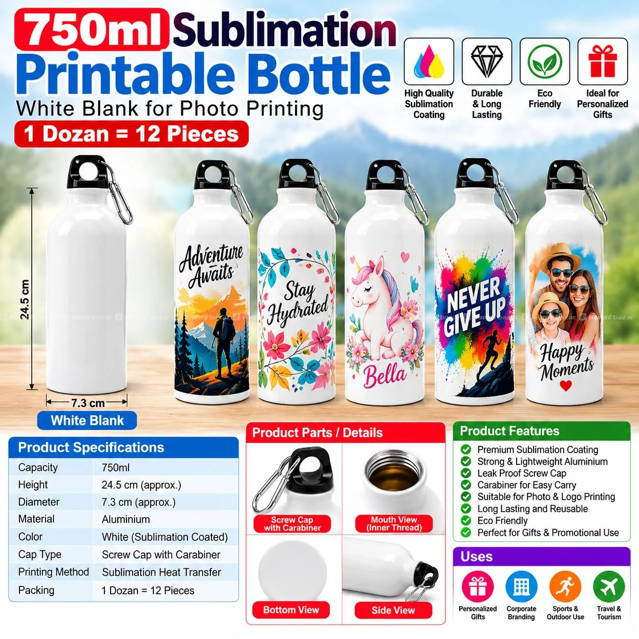 Sublimation Printable Bottle 750m