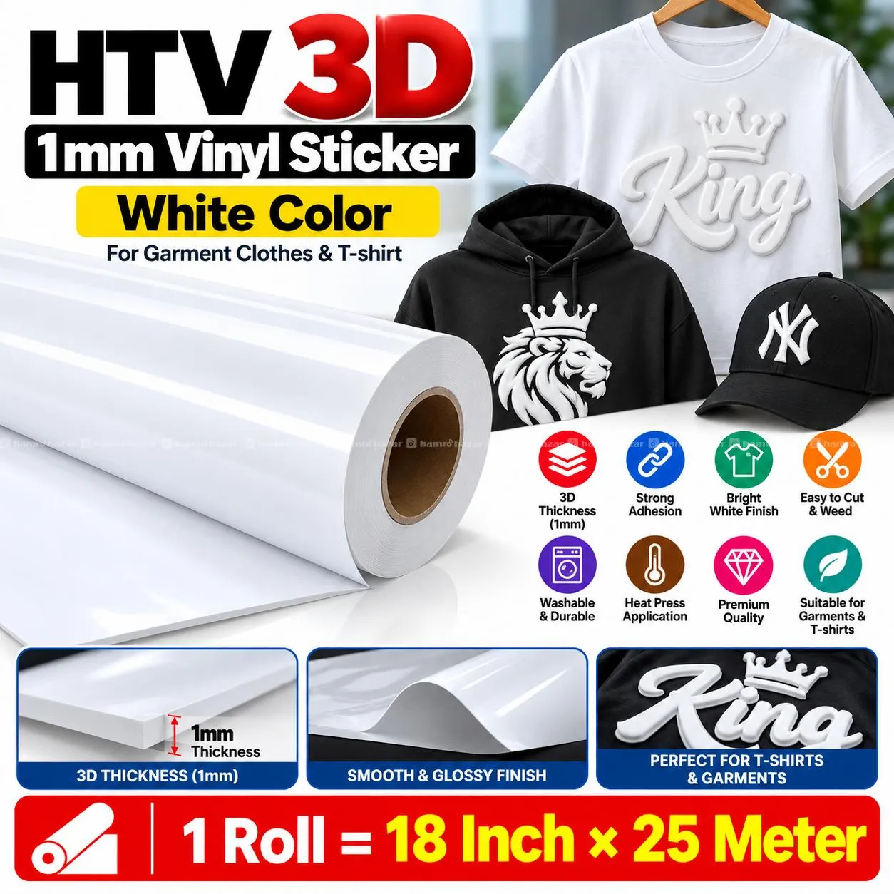 HTV 3D 1mm Vinyl Sticker White 1 Roll 25 Meter
