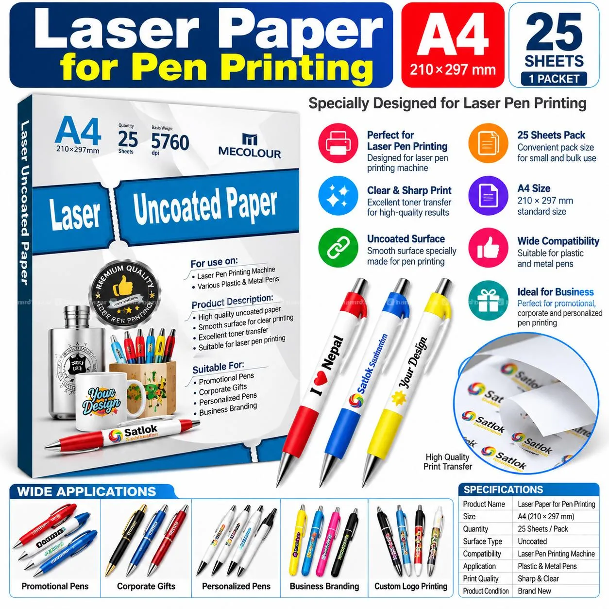 Laser Paper A4 Size for Pen Printing 1 Packet
