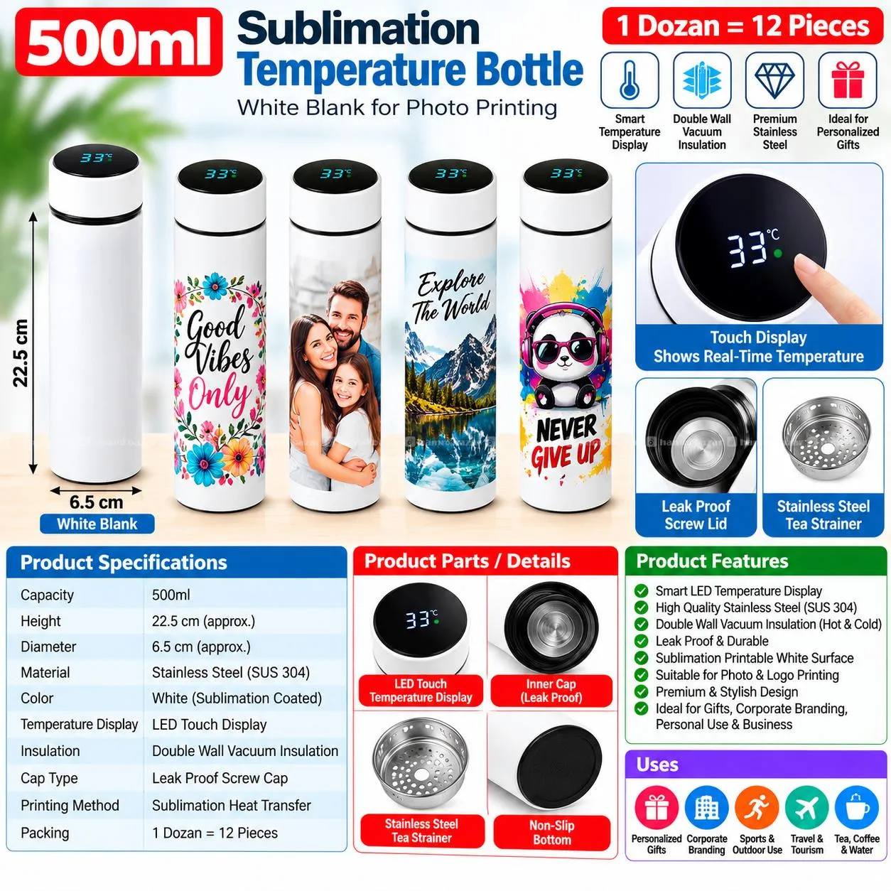 Sublimation temperature Bottle 500ml Premium