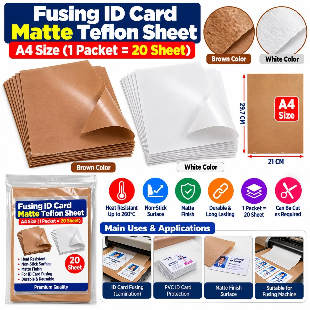 ID Card Matte Teflon Sheet A4 Size White/Brown
