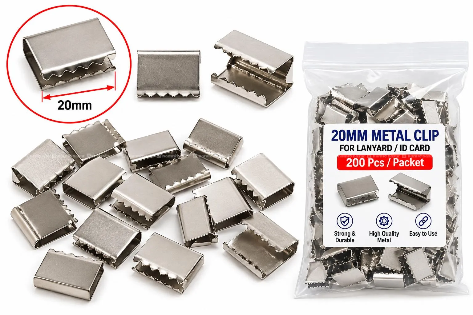 20mm Metal Clip for Lanyard ID Card 200 Piece Pkt