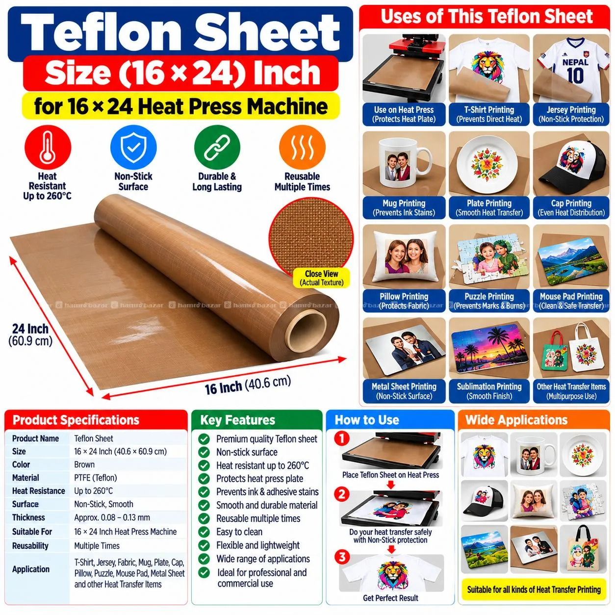 Teflon Sheet Size (16*24) Inch Brown Color 2