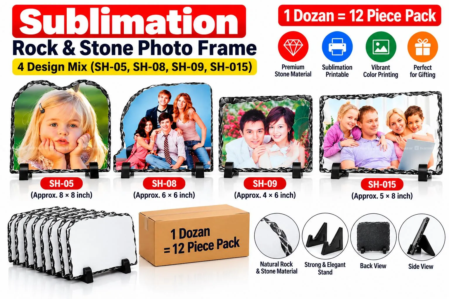 Sublimation Rock & Stone Photo Frame 4 Design Mix