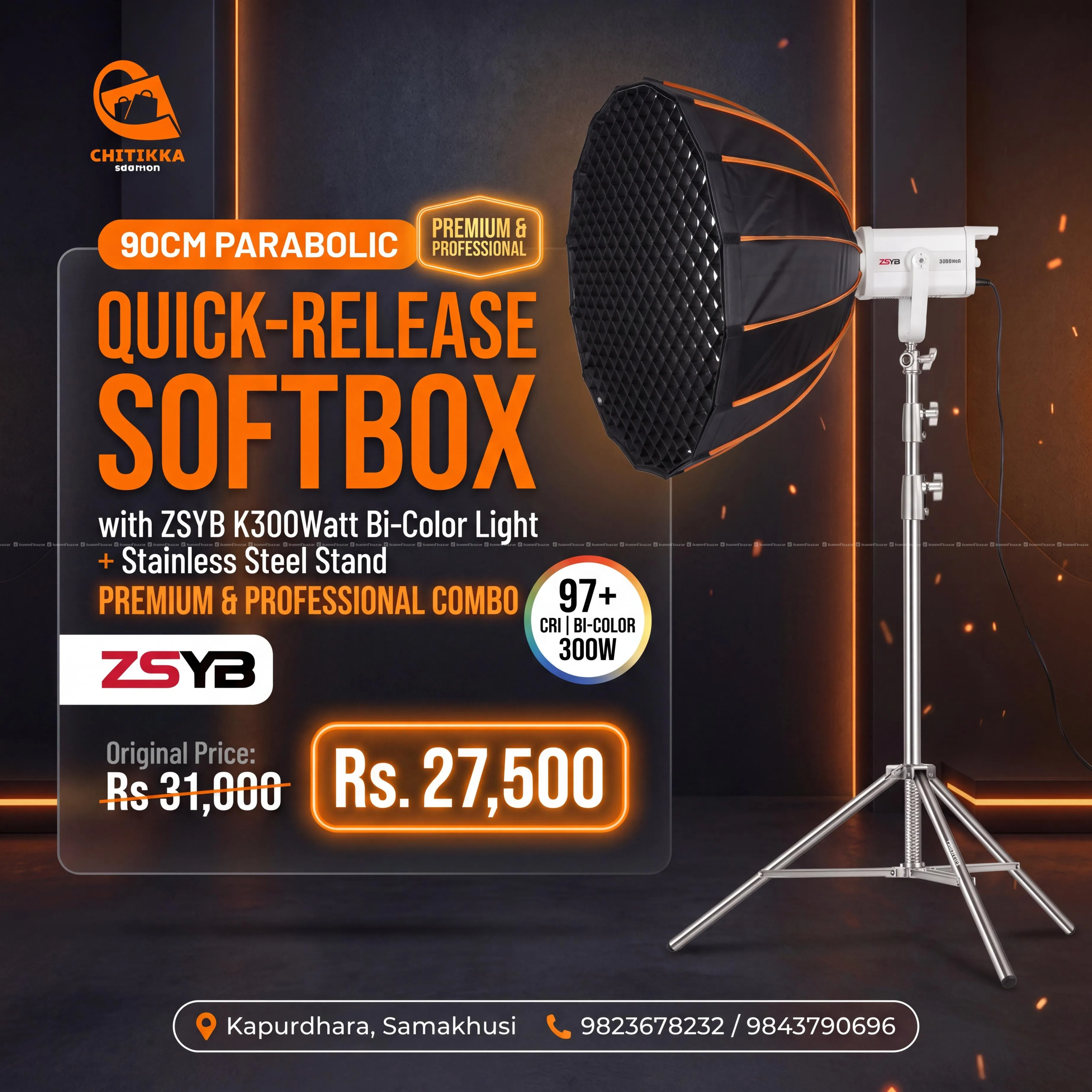 ZSYB 300W Light I Parabolic Softbox I Stand Combo