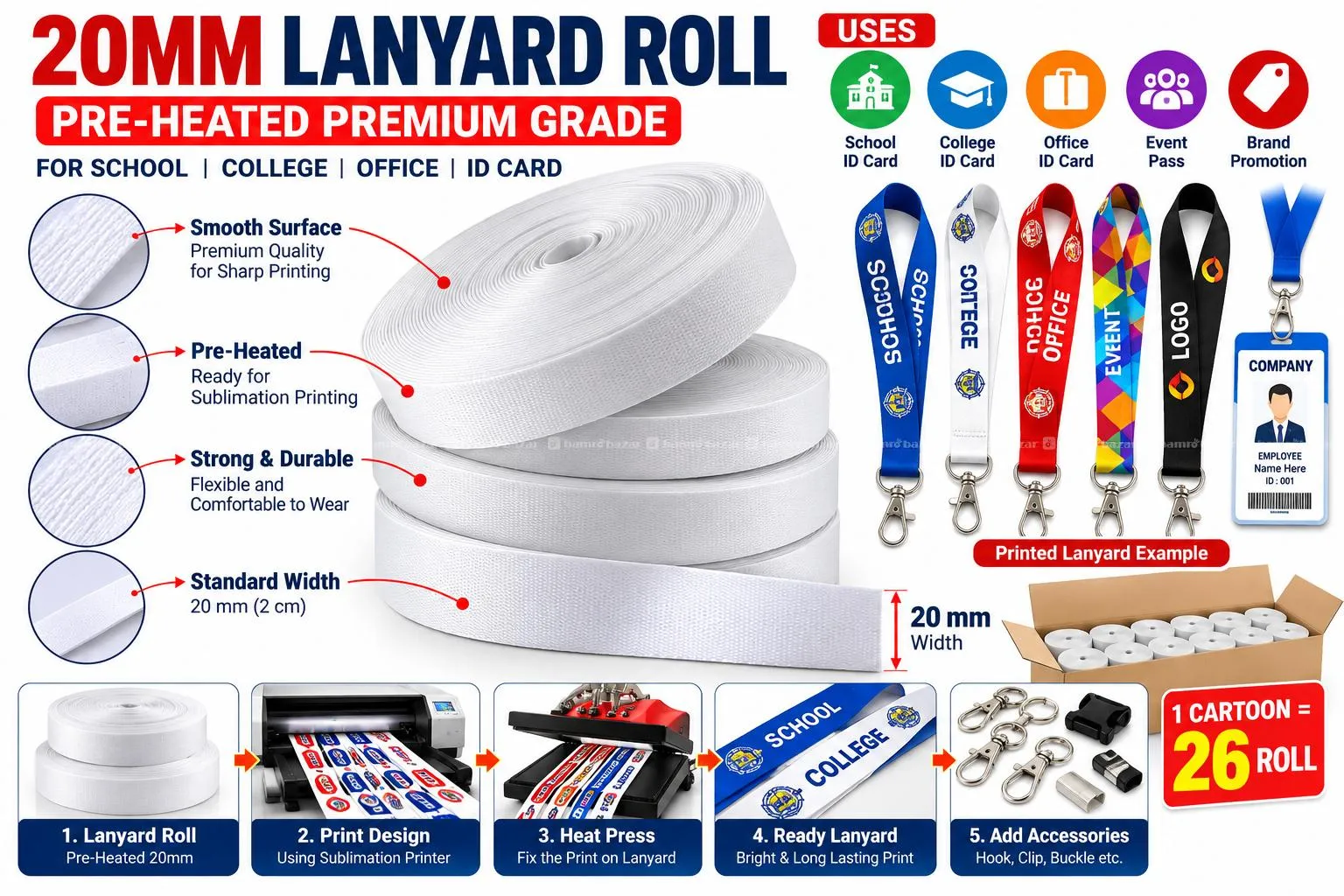 20mm Lanyard Roll Pre Heated Premium Quality 2