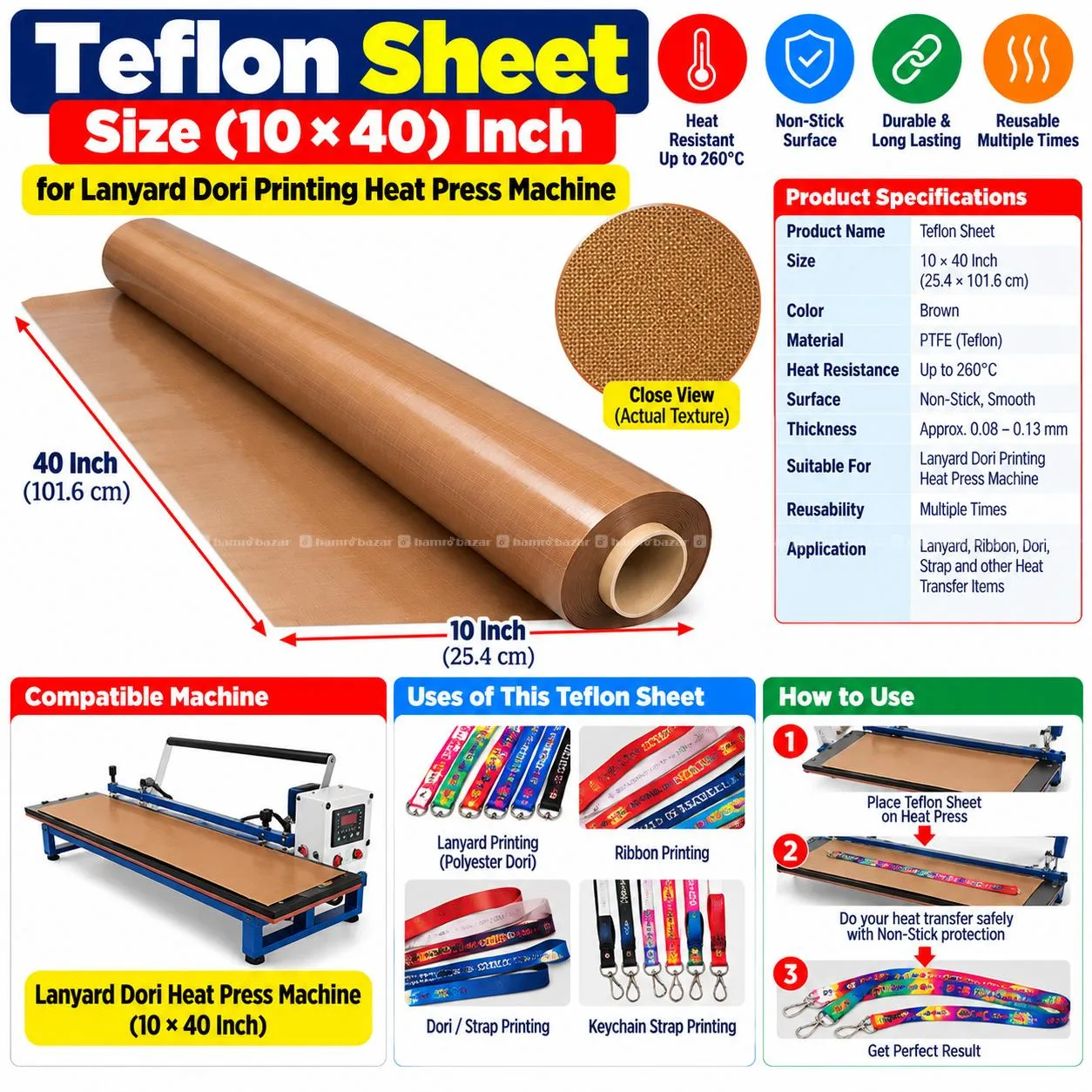 Teflon Sheet Size 10*40 Inch Lanyard Heat Press