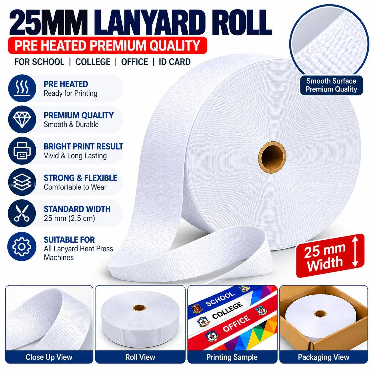 25mm Lanyard Roll Pre Heated Premium Quality