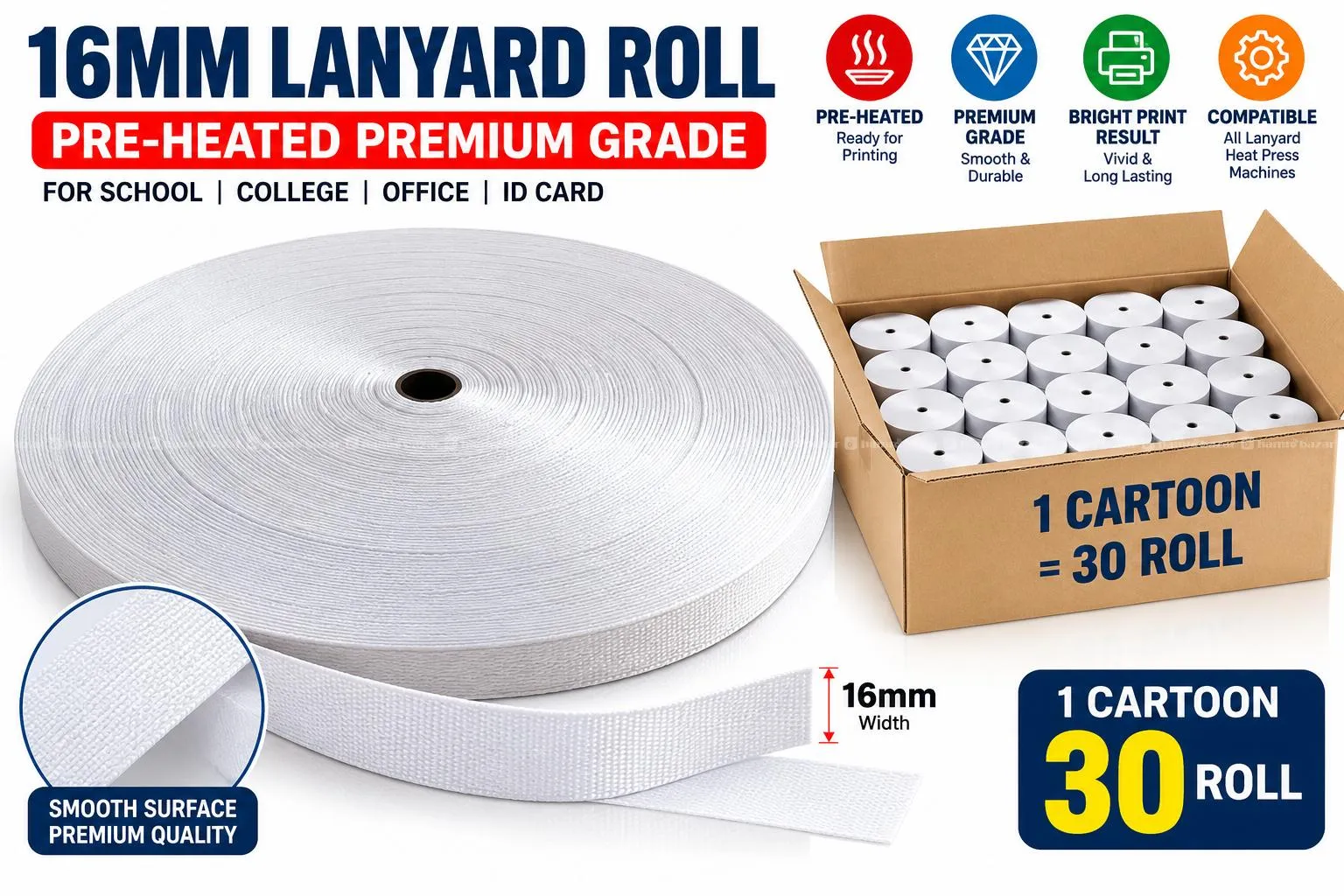 Pre-Heated 16mm Lanyard Roll 1 Cartoon = 30 Roll