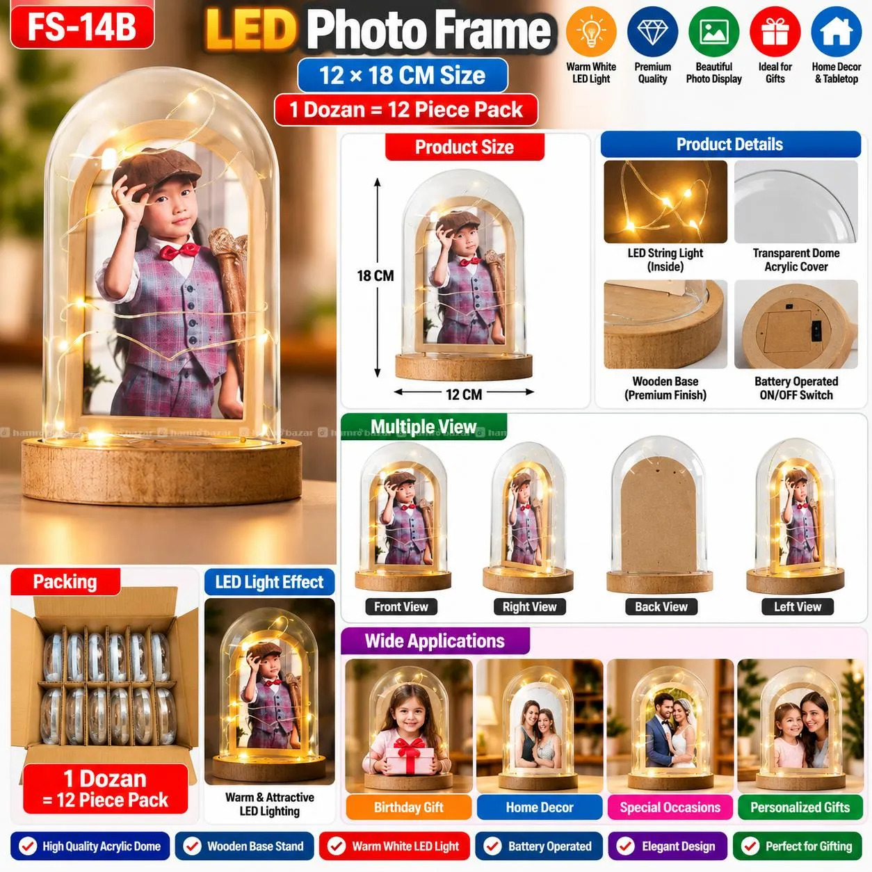 LED Photo Frame 12*18CM FS-14B 1 Dozan 12 Piece