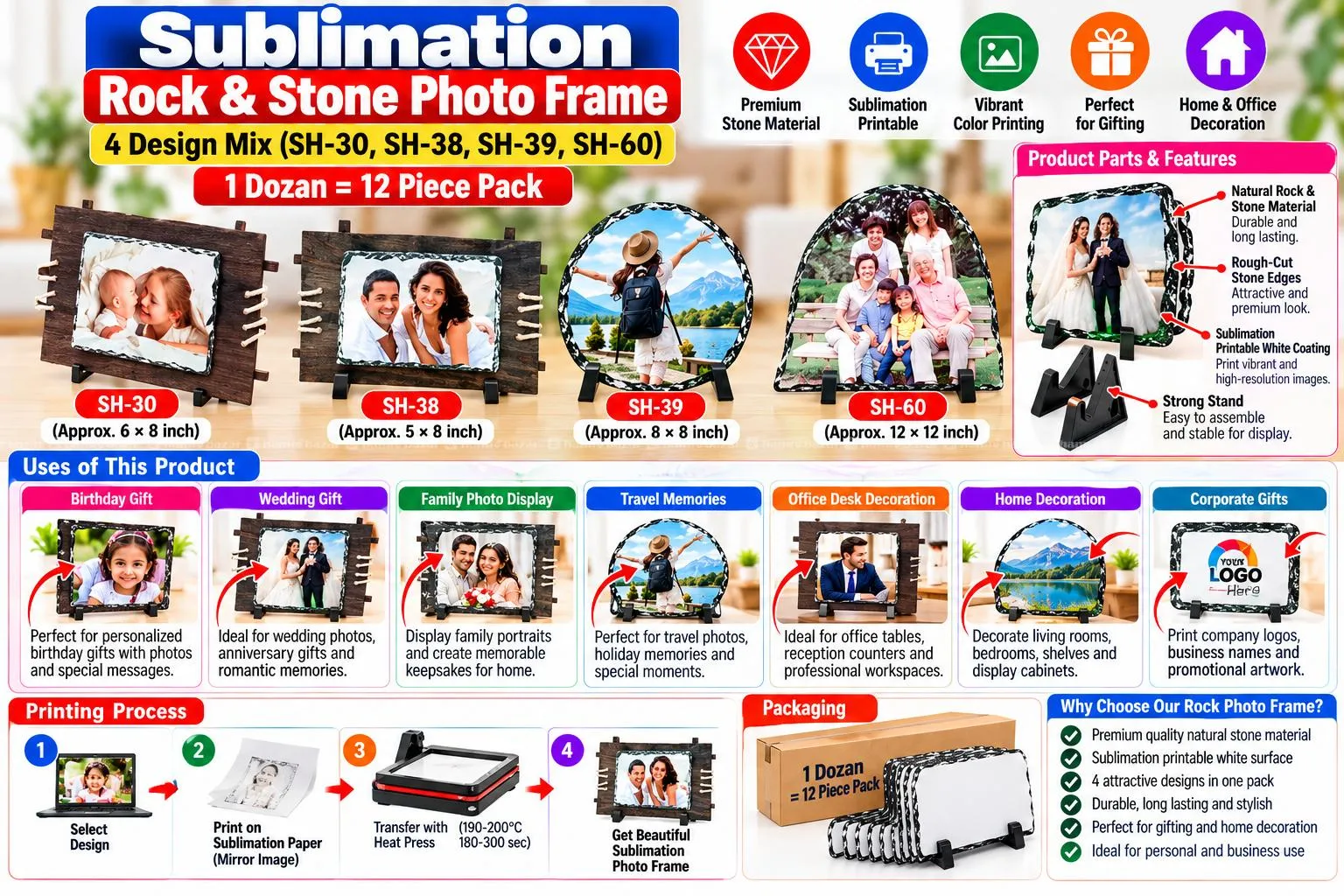 Sublimation Rock & Stone Photo Frame 4 Design Mix 2
