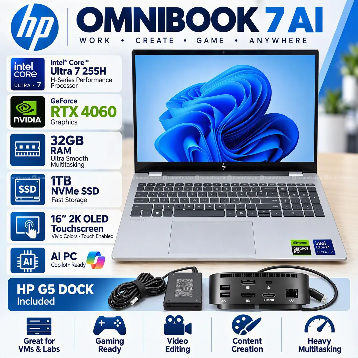 HP OmniBook 7 16 AI with HP G5 dock