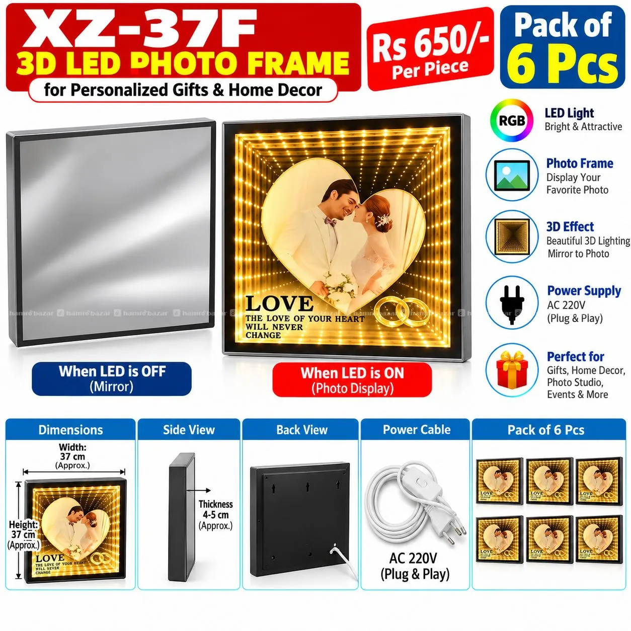 3D LED Photo Frame Pack of 6 Pcs  Xz-37F Model