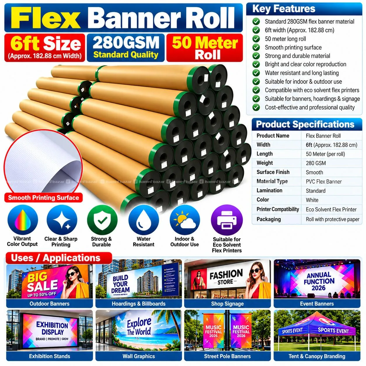 Flex Media Banner 6ft Size 280GSM Premium Quality