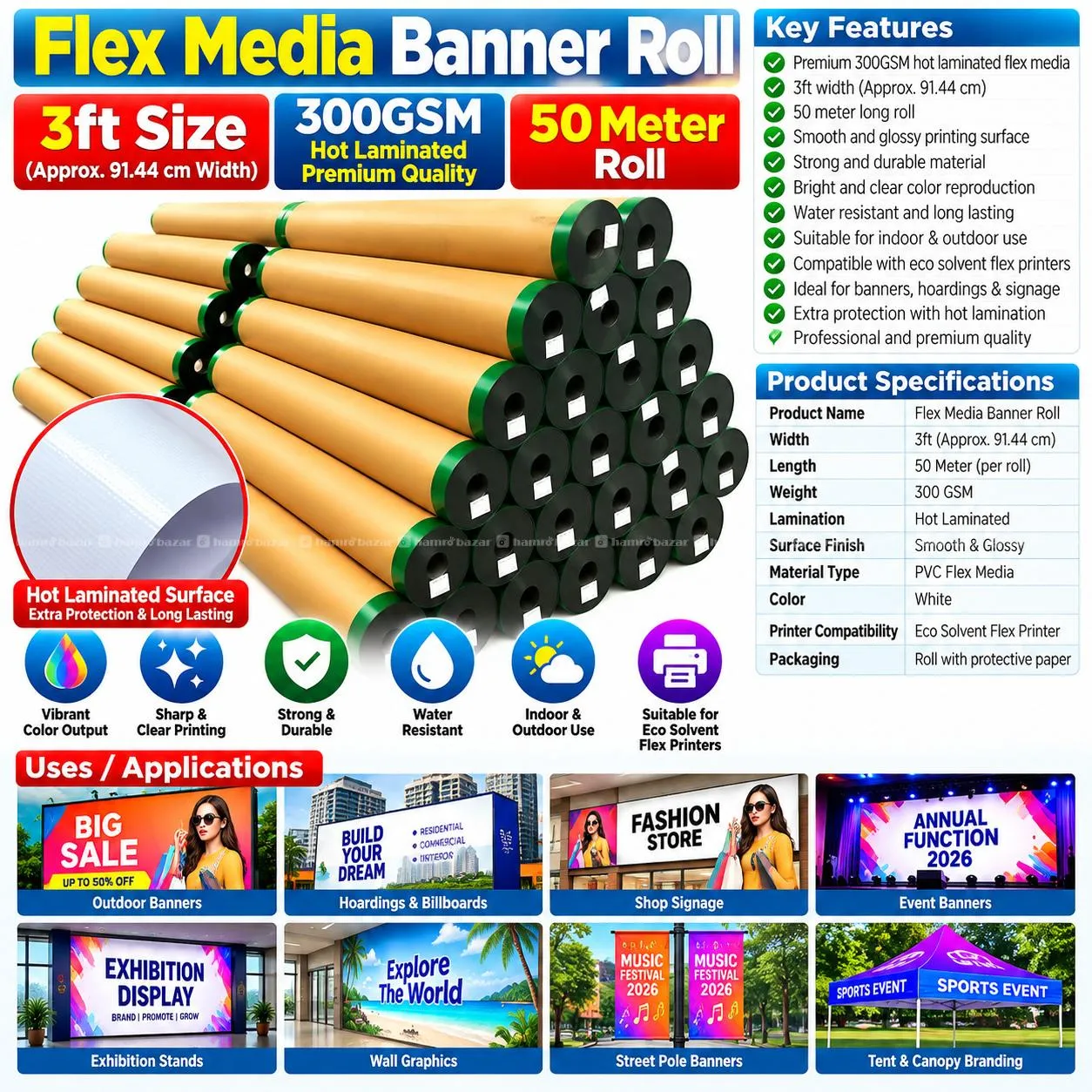 Flex Media Banner 3ft Size 300GSM Premium Quality