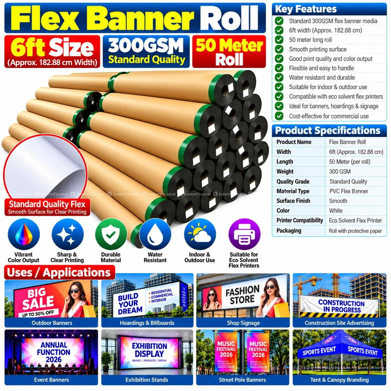 Flex Media Banner 6ft Size 300GSM  Premium Quality