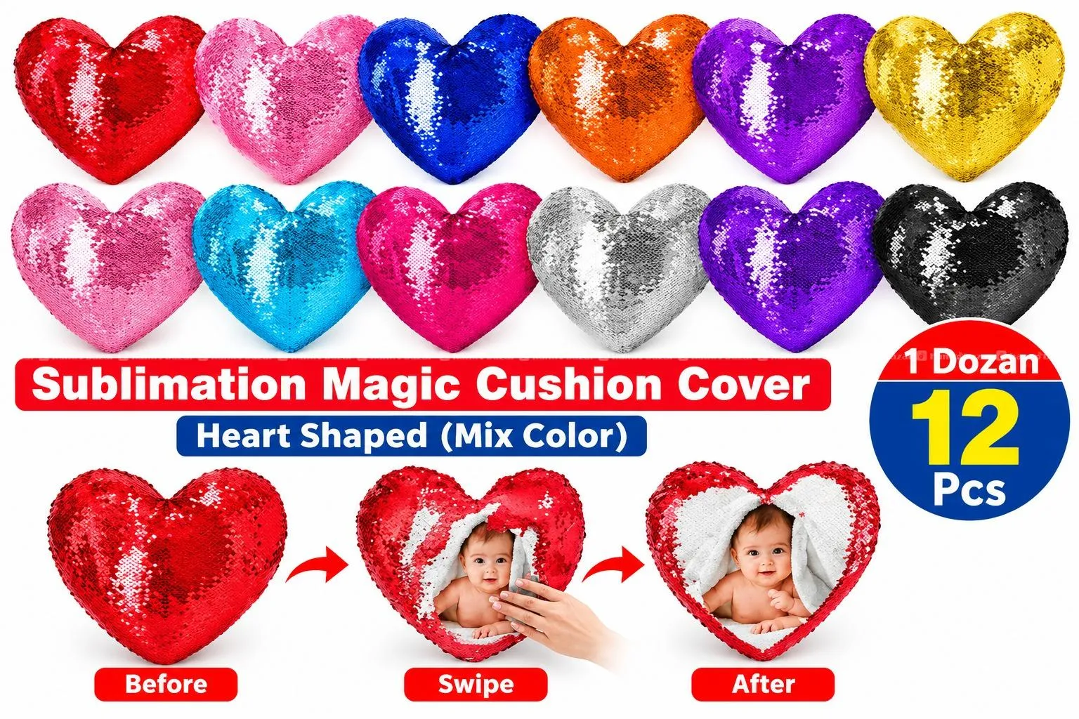 Sublimation Magic Cushion Cover Heart Shaped 12Pcs