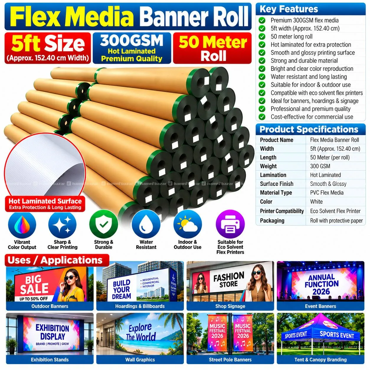 Flex Media Banner 5ft Size 300GSM Premium Quality