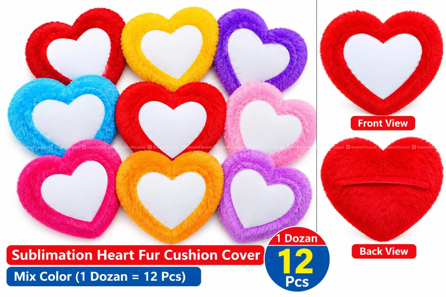 Sublimation Heart Fur Cushion Cover Mix Color 12pc